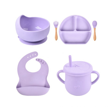 Aspiration sans Bpa Logo imprimé étanche assiette en silicone pour tout-petit et cuillère Babi bol bavoir enfants vaisselle Silcione bébé alimentation ensemble